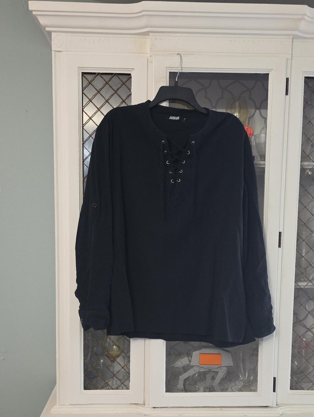 Men's Black Lace-Up Crewneck Shirt